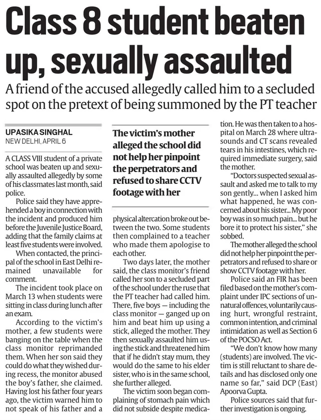 Child Cruelty in Delhi School