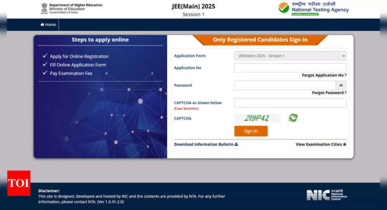 JEE Main 2025 Application Form Correction Window Now Open at jeemain.nta.nic.in: Check Direct Link and Steps – Times of India