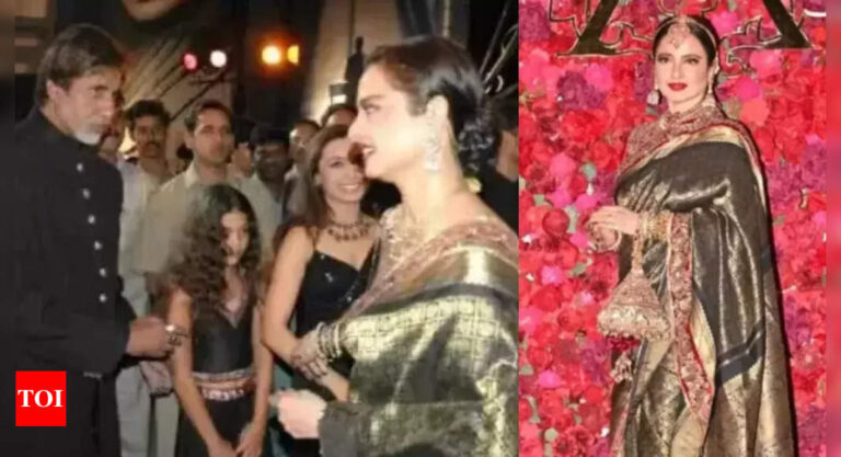 Rekha repeats her saree which she wore for Amitabh Bachchan starrer ‘Black’ premiere 20 years ago, for Aadar Jain’s wedding – PICS inside | Hindi Movie News – The Times of India