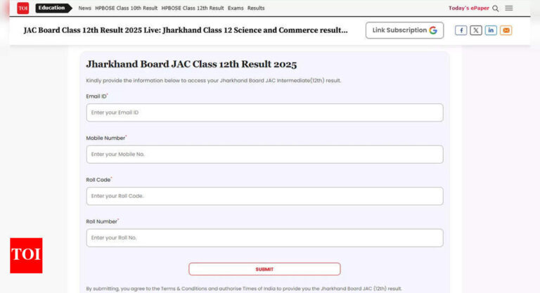 JAC 12th result 2025 to be declared shortly: Check Science, Commerce marks on TOI portal and official websites