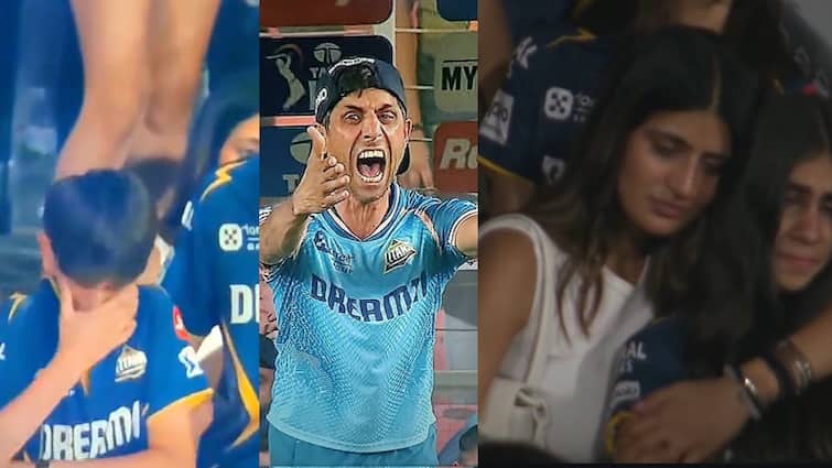 ashish nehra son and shubman gill sister shahneel gill seen crying after gujarat titans loss in ipl 2025 eliminator watch video