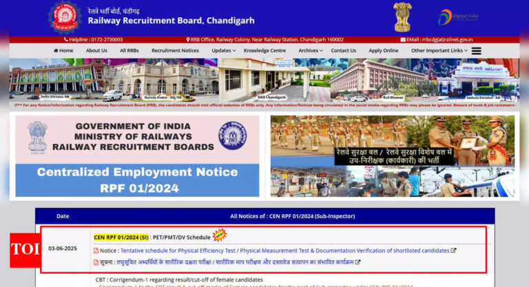 RPF SI PET, PMT and document verification to begin from June 22, check details here