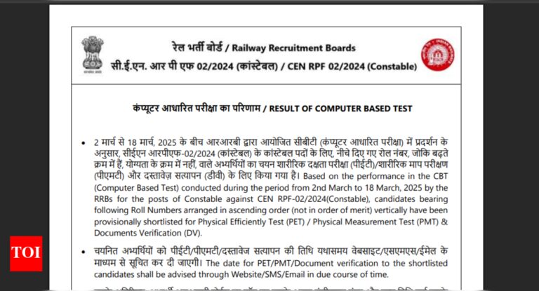 RRB RPF Constable result 2025 declared, more than 4,000 candidates selected for next stages: Direct link to download here