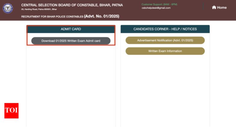 CSBC Bihar Police Constable admit card 2025 released for written examination: Check direct link to download hall ticket here