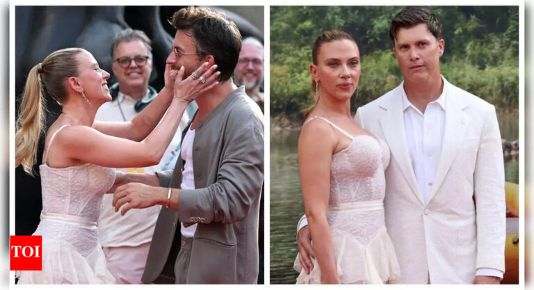 Scarlett Johansson KISSES Jonathan Bailey while attending ‘Jurassic World Rebirth’ with husband Colin Jost – WATCH |