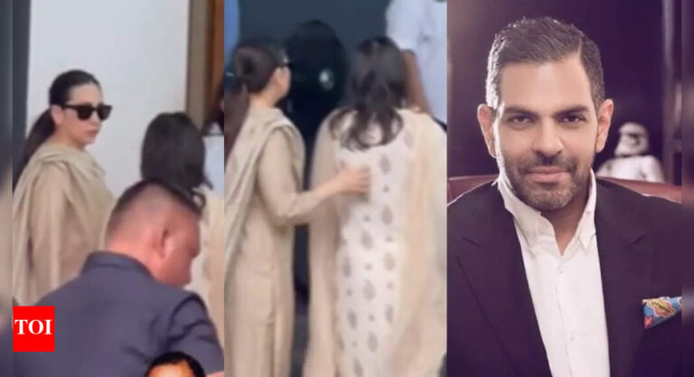 Karisma Kapoor along with kids Samaira, Kiaan goes to Delhi for Sunjay Kapur’s second prayer meet | Hindi Movie News