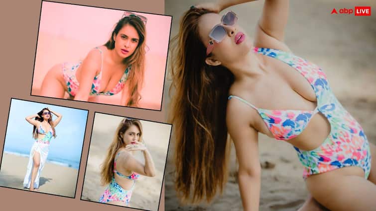 Neha Malik Bhojpuri Actress Floral Bikini Sizzling Photos Viral On Social Media